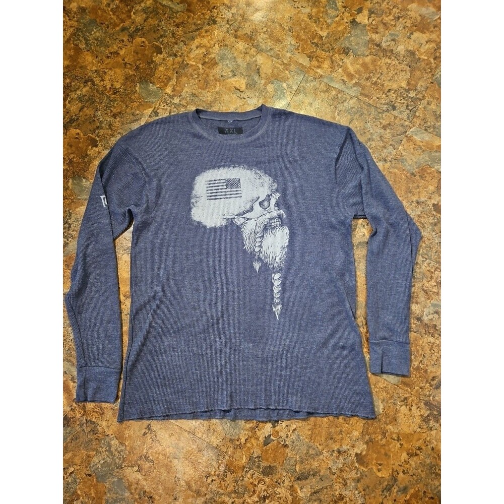 Thermal Long Sleeve Skull Graphic XXL gray American Biker themed Made In Usa(A73
